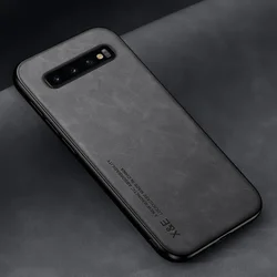 Luxury Leather Phone Case with Metal Plate - Car Mount Support for Samsung S9 Plus (Dark Gray)