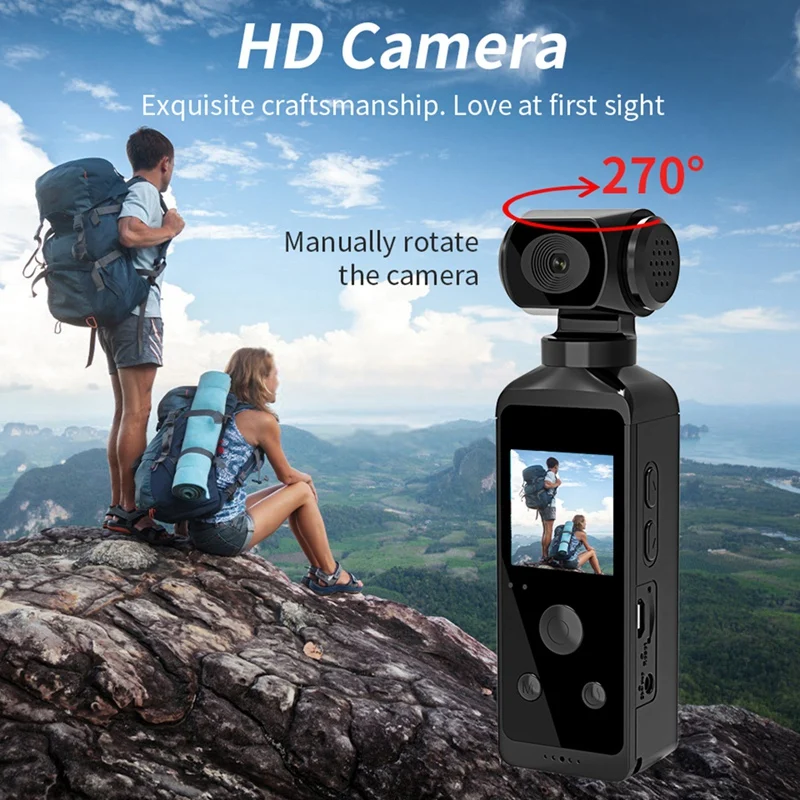 4K 포켓 액션 카메라, HD LCD 스크린, 270 ° 회전 가능, 와이파이 미니 스포츠 카메라, 방수 케이스 포함, 카드 없는 여행용