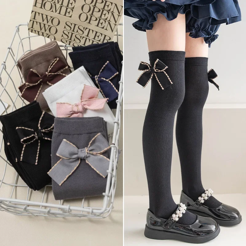 Cotton Knee Socks Knee Length Socks Over the Calf Socks 19inch Kids Lace Knee High Socks For 1-15 Years girl