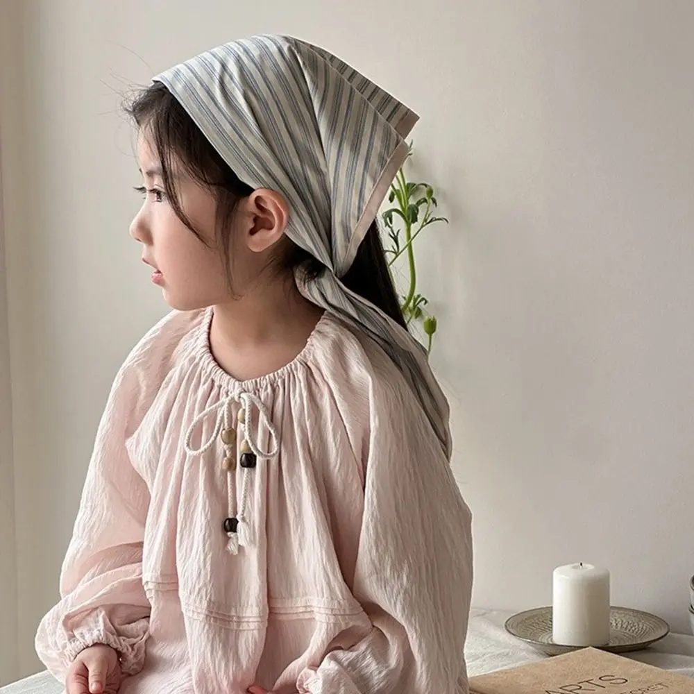 레트로 한국 어린이 스카프 스트라이프 체크 삼각형 반다나 남아 여아 귀여운 허리 스카프 침 흘림 방지 타월
