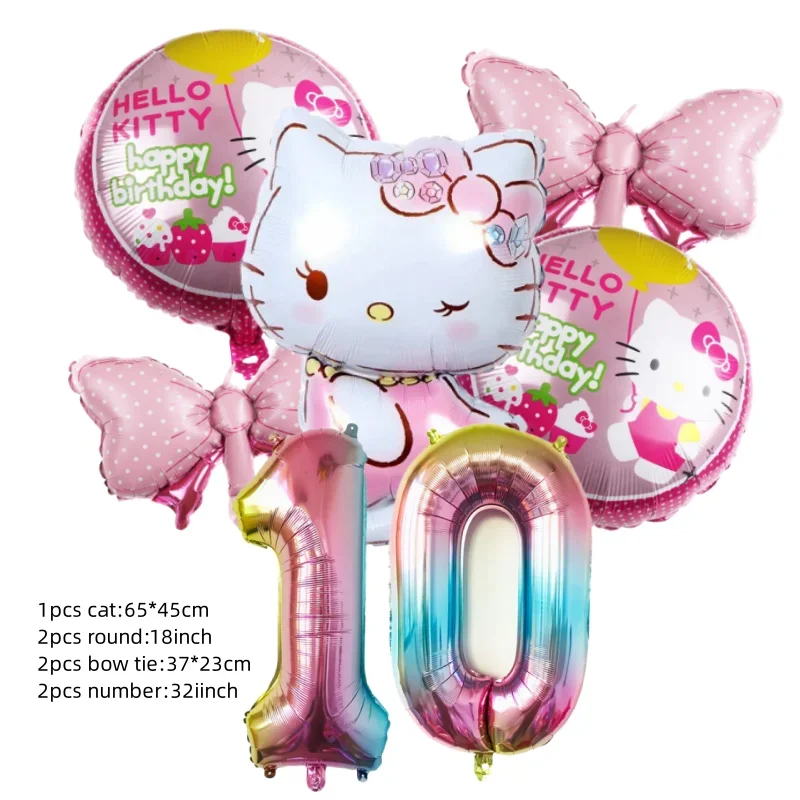 Decoraciones para baby shower de Hello Kitty Cat en color rosa Globos para el quinto cumpleaños de niñas Platos de papel Vajilla desechable Suministros para fiestas