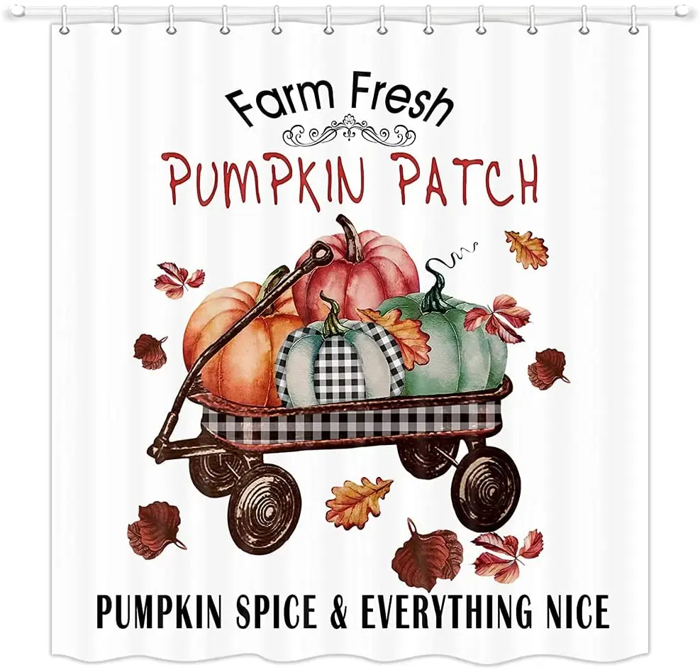 

Farm Fall Shower Curtain Autumn Pumkin Polyester Fabric Waterproof Bathroom Bath Curtains 12 Hooks Included
