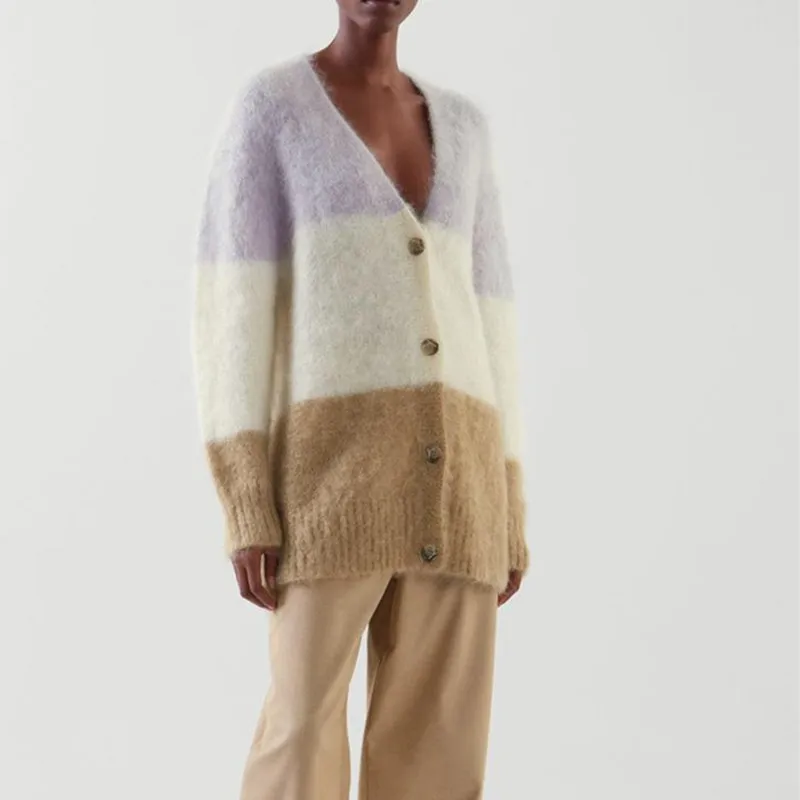 

Длинный вязаный кардиган, Женский мохеровый топ из смеси, Женская милая Повседневная Свободная одежда, пальто, пушистый свитер, трикотажная одежда 2022