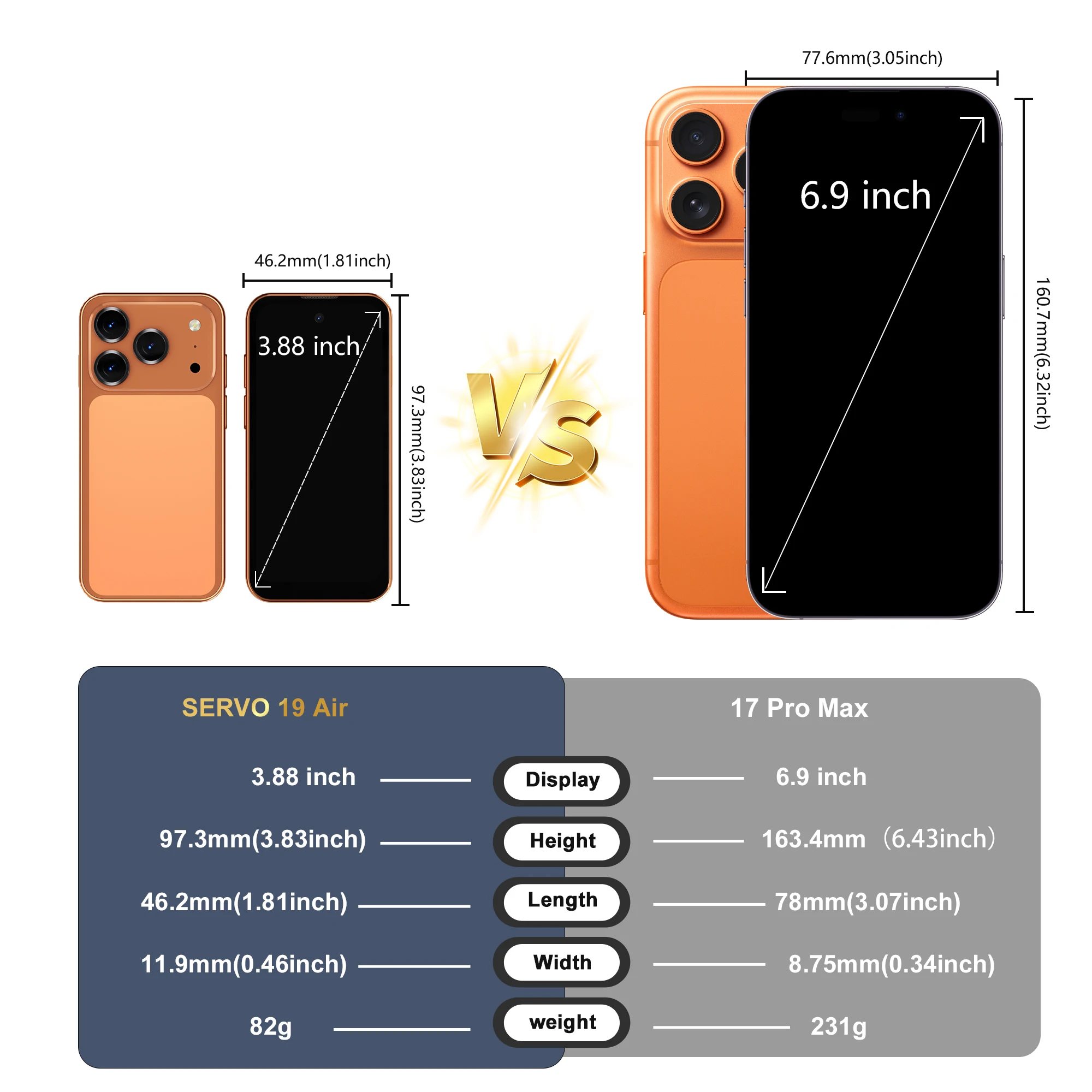 SERVO 19 Air 4G LTE Mini Smartphone Android 12.0 System 6GB+128GB Play Store Face Unlock GPS Dual SIM 3.88" Small Smart Phones