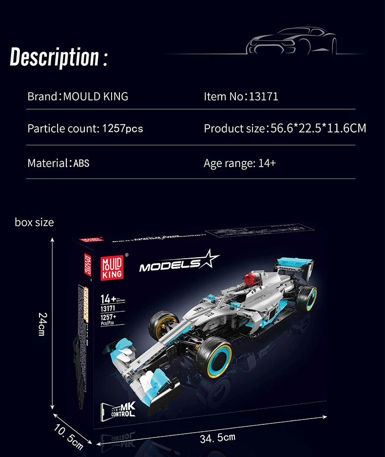 Mould King 13171 Technik-Auto-Bausatz, ferngesteuertes F1-Rennauto-Bausatz, Montage-Auto-Spielzeug, Weihnachtsgeschenk für Kinder – Detail 5