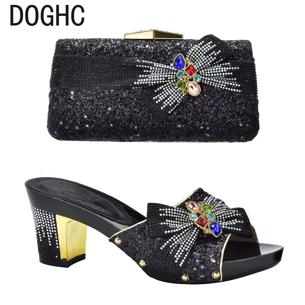 

New Arrival African Wedding Italian Shoe and Bag Sets Decorated with Rhinestone Shoe and Bag Set for Party In Women Party Pumps