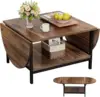 Coffee Table 2-Tier Small Folding Coffee Tables with Storage Table Vintage Extended Table with Two Foldable Panel 1