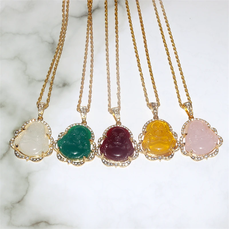 Bling White Pink Buddha Necklace for Women Luxury Jewelry Buddah Necklace Pendant Exquisite Birthday Gift Bling White Pink Buddha Necklace for Women Luxury Jewelry Buddah Necklace Pendant Exquisite Birthday Gift