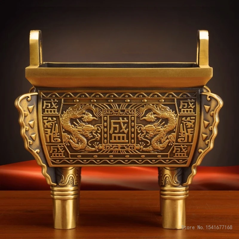 Metal Copper Tripod Decor Ornaments, Wealth Dingsheng Qianqiu Home Living Room Office Cabinets Art Decoration, Brass Crafts, 1Pc