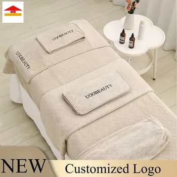 Customized Logo Beauty Salon Specific Towel Coral Fleece Bath Skirts Perforated Bedding Large Bath Towels Clinics Nails Esthetic