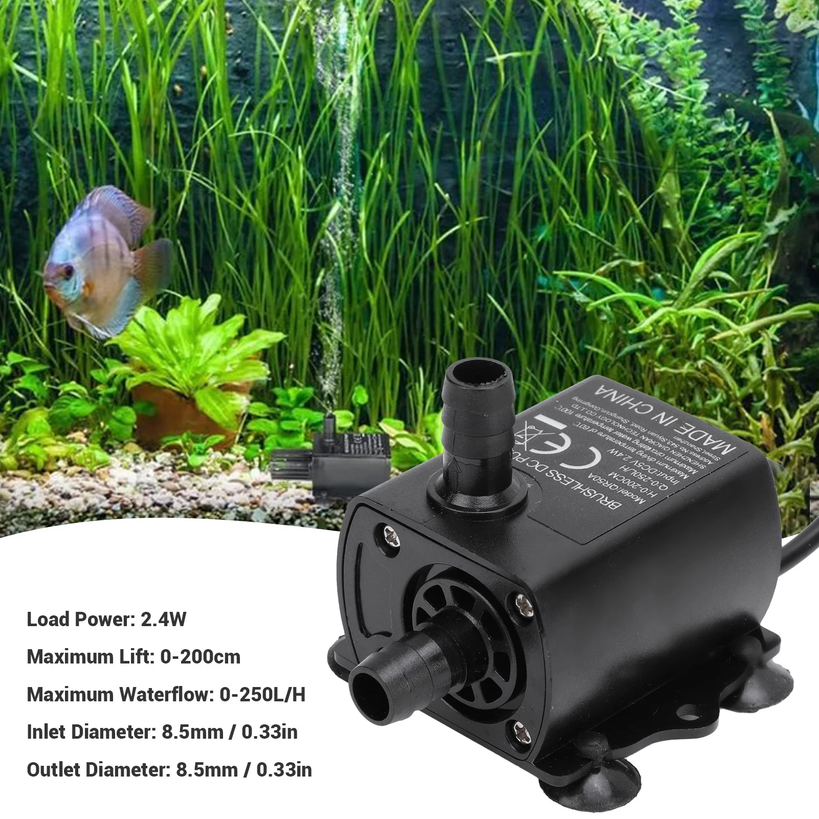 5V USB Small Submersible Water Pump 0‑200cm 0‑250LPH IP68 Rating DC5V 2.4W USB Water Pump with LED Indicator