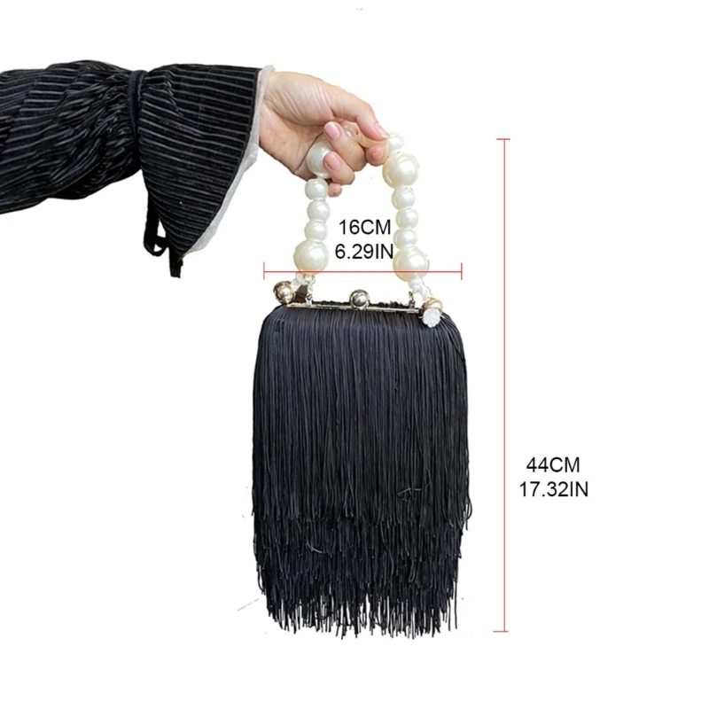 Women Tassel Evening Clutch Bag Pearl Handle Bag Party Prom Purse Dropship