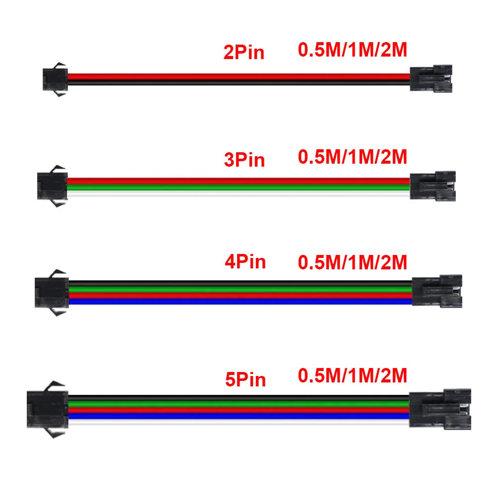 JST LED 커넥터 연장 케이블, RGB RGBWW 3528 5050 LED 스트립용 더블 엔드 플러그, 2 핀, 3 핀, 4 핀, 5 핀 와이어 잭 커넥터