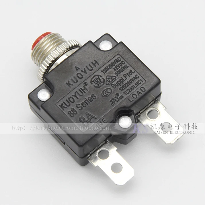 88 Series 8A Metal Screw Circuit Breaker Overload Protector Red Button 3-25Amps