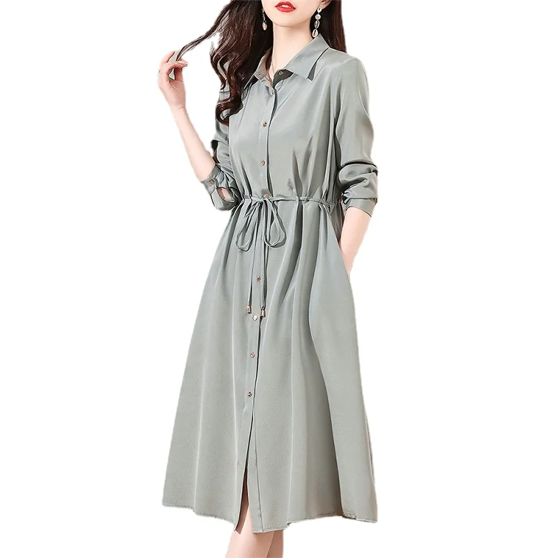 

Heavy Crepe Silk Shirt Dress Women's Spring and Autumn 2022 Temperament Slim Mulberry Silk Dresses For Women