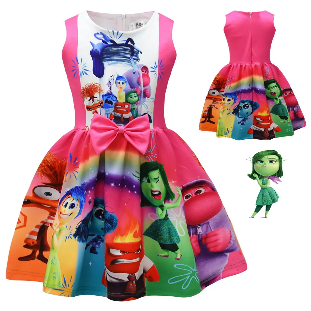 Inside Out 2 Summer Dress Fron Bowknot Sleeveless Dresses Cartoon Children Girls Kids Party Clothing Baby Girls Birthday Dress kids girls dress