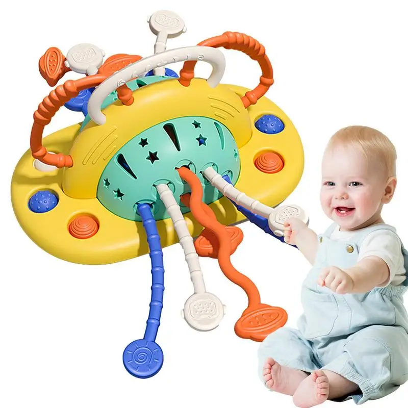 

Pull String Sensory Toy Silicone Pulling Toy Suction Cup Montessori Multi-Sensory Activity Teether Toy For Developing Fine Motor
