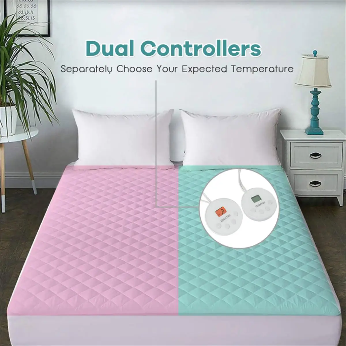 78x80 Heated Mattress Pad with Dual Controllers-Cozy & Adjustable Temperature Comfort