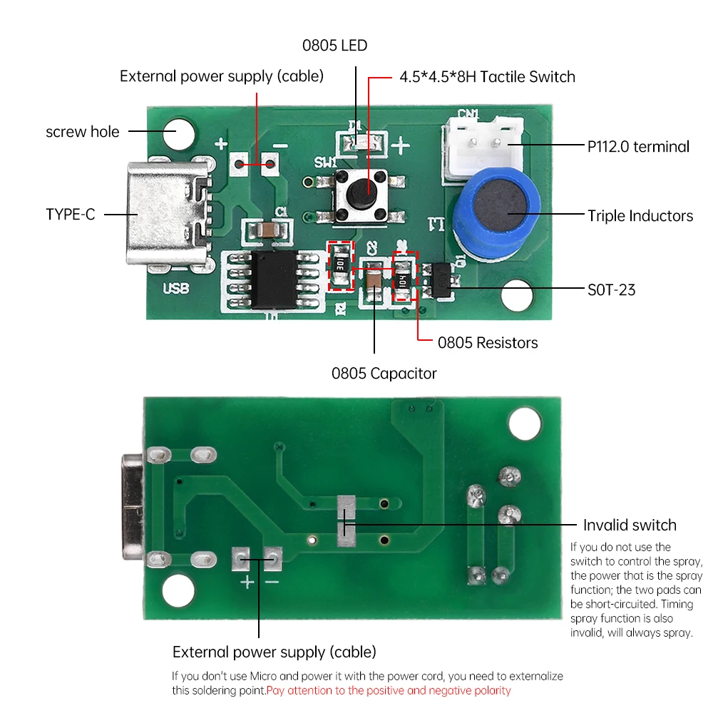 Type-C Mist Maker Printplaat, Ultrasone-luchtbevochtiger DIY-kit met