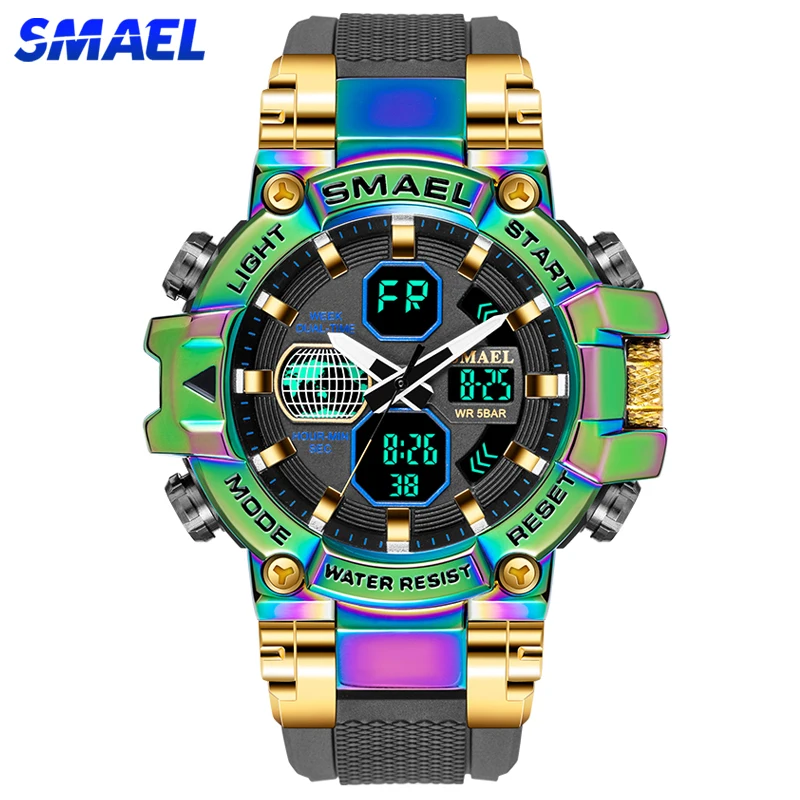 SMAEL Brand Men's Sports Fashion Fitness Watch Dual Display Analog Digital Wristwatches Men Waterproof Colorful Military Watches