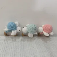 Handmade Crochet Cartoon Sea ​​Turtle Animal Baby Rattle Toys Safe Beech Wood Newborn Handhold Teething Ring Baby Teether 2