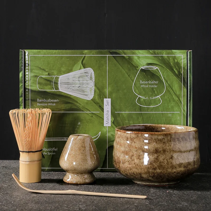 4/7pcs Japanese Matcha Set Kit Handmade Ceramic Grinder Bowl Matcha Whisks Bamboo Spoon Strainer Kitchen Accessories Gift Set