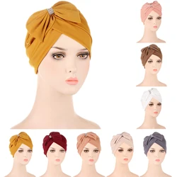 Muslim Solid Bonnet Women Big Bowknot Stretch Hijab Turban Hat Scarf Headwear Cap Head Wrap Chemo Beanies Bows Hair Accessories