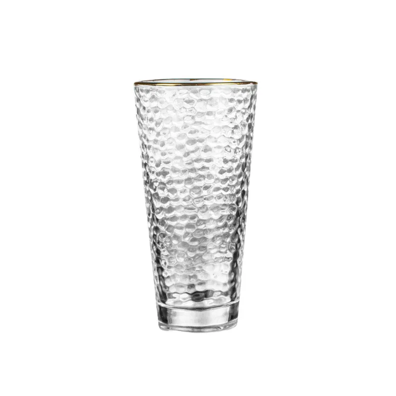330ml/340ml Gold Edge Milk Cup Glass Water Cup Tea Juice Gift Drinking Bottle Crystal Glass Hammer Pattern