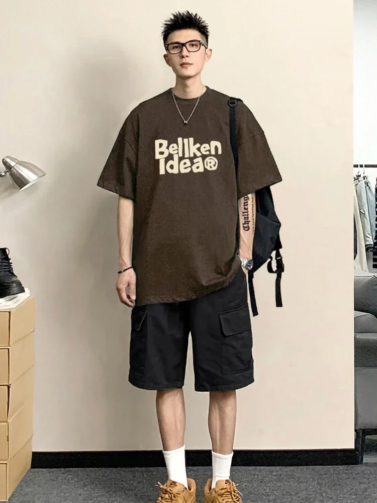 thumbnail image 1 of Conjuntos para hombre con estampado gráfico para entrenamiento, ropa básica de verano con alfabeto, camisetas, pantalones cortos, trajes para hombre, ropa juvenil emo esencial, 1 of 5