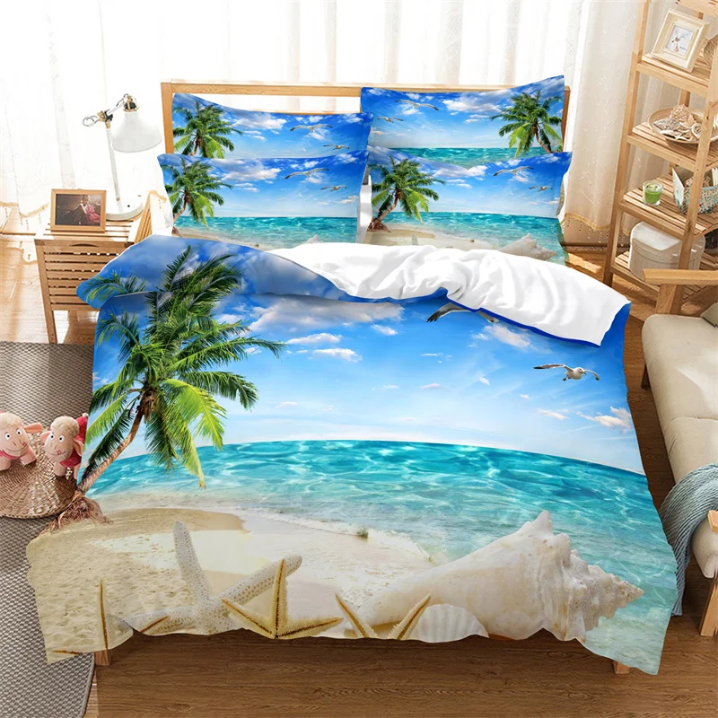 

Beach, Starfish Duvet Cover Set Seaside Bedding Set Queen Size Bed Comforter Cover Set Boy Girls Bedroom Decor Bedding Sets