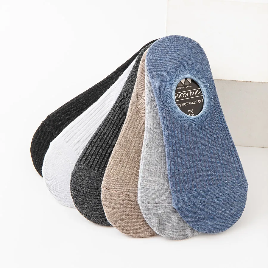 6 Paar einfarbige Sommer-Herren-Bootssocken, unsichtbare Knöchelsocken mit Silikon-Anti-Rutsch-Griffen, Retro-Herrensocken – Detail 4