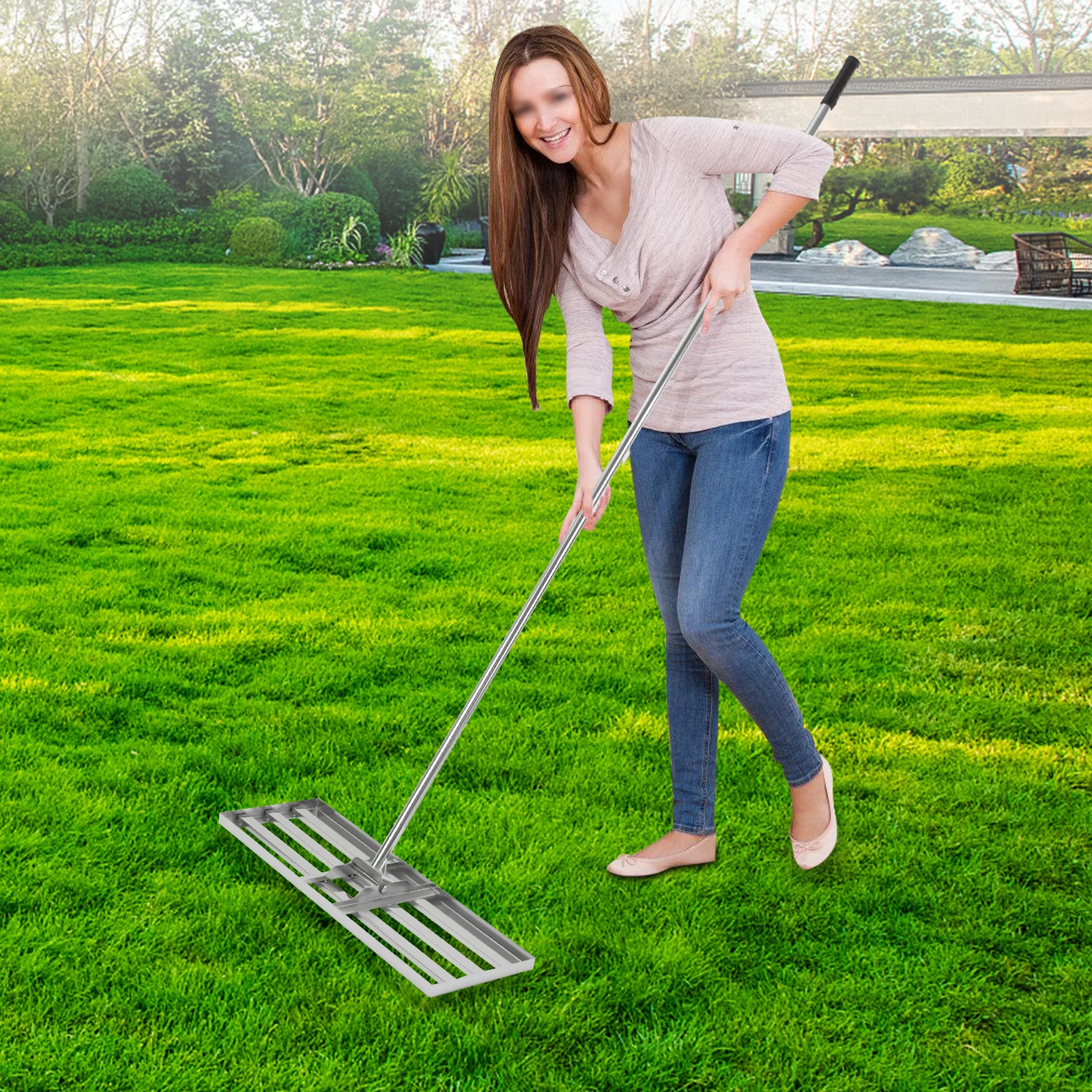 Lawn Leveling Rake, Soil Lawn Rake, Lawn Leveling Tool with Handle for Garden Golf Lawn Far 2