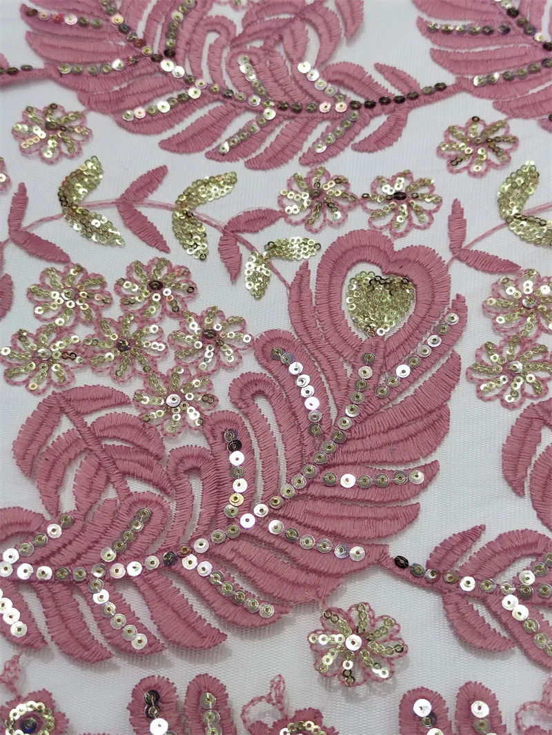 Nigerian Hot Sale Lace Orange Mesh Fabric 2022 African Fashion Sequins Tulle Lace French For Women Wedding Party Dress Sew