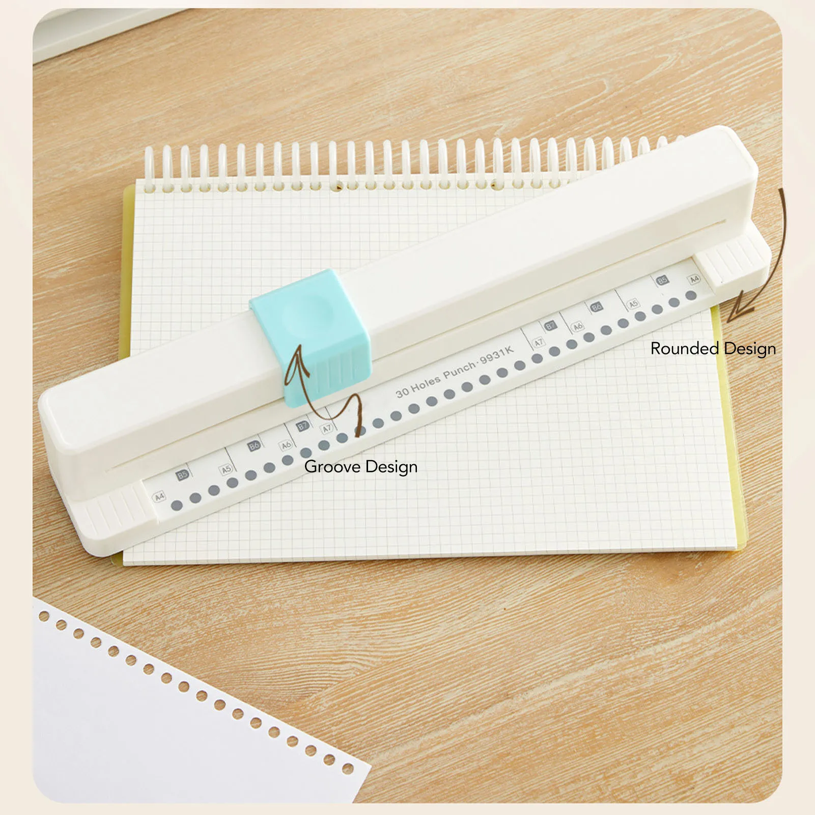 30 Holes Puncher Portable Hand Push Hole Punch for A4 B5 A5 B6 A6 B7 A7 Paper Binders Planners Notebooks