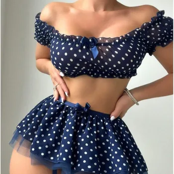Ensemble de Lingerie Tutu Sexy à pois pour femmes, ensemble deux pièces de grande valeur, à la mode et exquis, fente à épaules dénudées