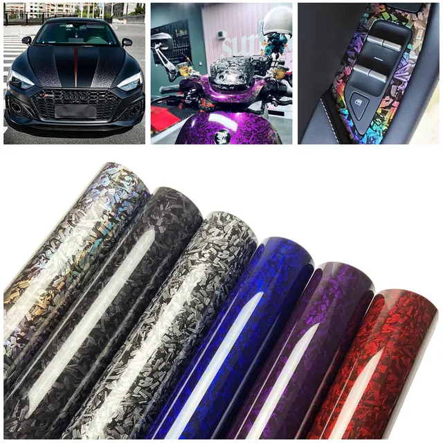 Autocollant de voiture auto-adhésif en Fiber de carbone forgé au Laser brillant, Film de carbone en vinyle brillant pour décalcomanie de voiture 1