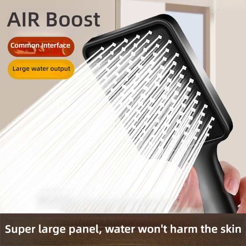 Square Shaped High Pressure Showerhead Large Flow High Pressure & Water Saving Feature Household Bathroom Rain Shower Head
