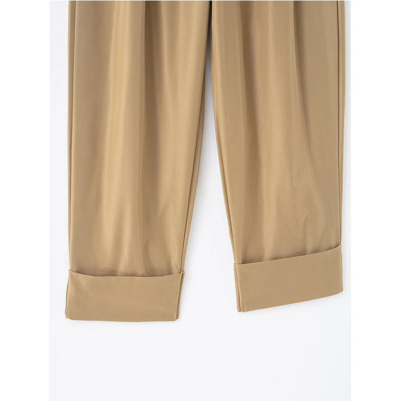 Chic Casual Pleated Women Pants Side Pockets Straight Loose Pants Fashion Spring Autumn Streetwear Female Trousers Mujer