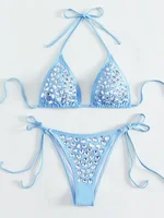 Sexy Halter Rhinestone Diamond Bikini Women Swimwear Female Swimsuit Two-pieces Bikini Set Micro Bather Bathing Suit Swim Lady