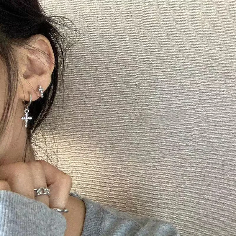 Asymmetric Cross Stud Earrings for Women 2022 New Trend Fashion Korean Style Piercing Earrings with Cross Hip Hop Jewelry Gift