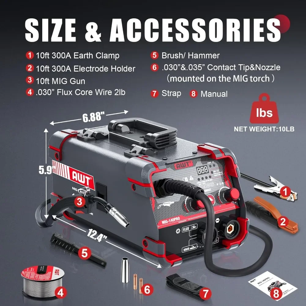 For 140Amp MIG Welder Flux Core Welder/Stick/Lift TIG 3 in 1 Welding Machine, Welder Machine 110V With Synergy IGBT Inverter 6