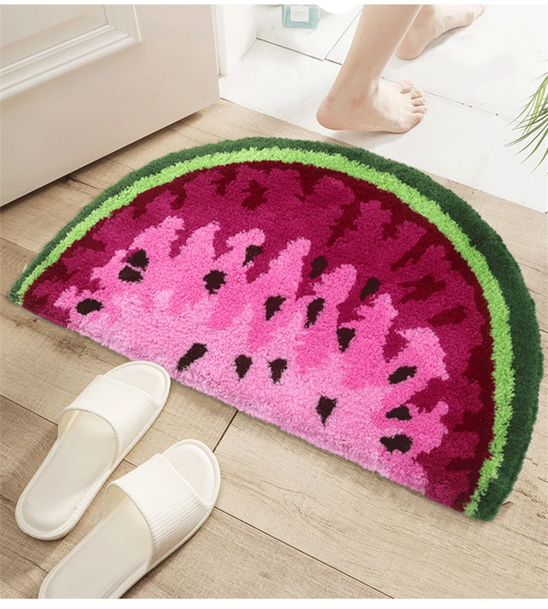 

Creative Soft Thick Plush Mug Half Round Round Watermelon Floor Mat Non-slip Absorbent Kitchen Bathroom Carpet Machine Washable
