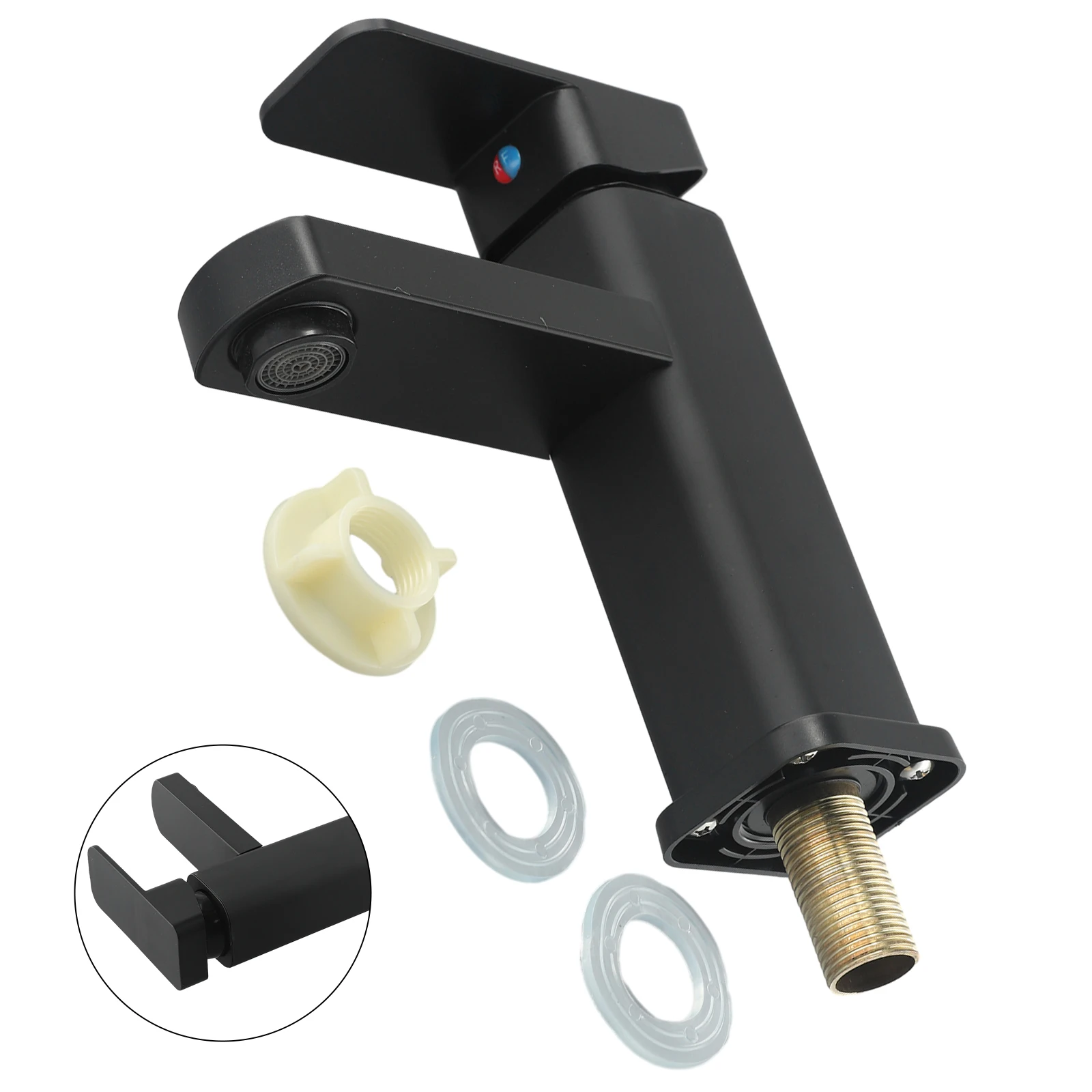 Description Picture 5 of itemBlack Bathroom Faucet Single Cold Sink Faucet Single Hole Square Stainless Steel Tap Deck Mounted Bathtub Counter Basin Faucet