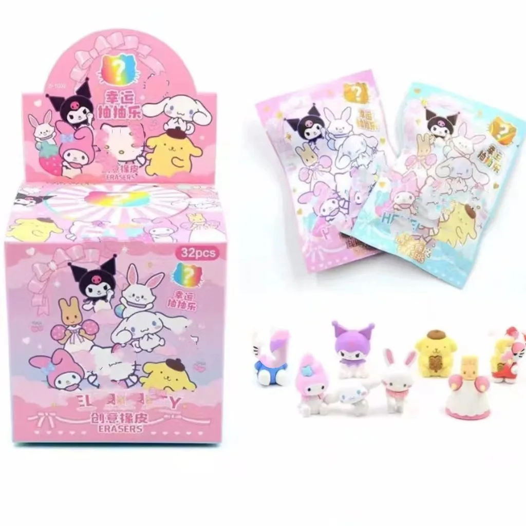 Sanrio Cartoon Eraser Rubber 32pcs Kawaii Students Stationery Kuromi Hello Kitty 3D Eraser Clean Tools School Children Gifts pencil eraser