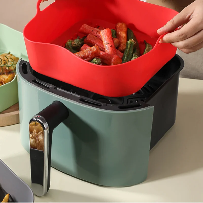 Air Fryer Liners Air Fryer Baking Tray Air Fryer Accessories Air Fryer Mold Air Fryer Silicone Tray Reusable Airfryer Pan Liner Accessories Silicone Air Fryers Oven Baking Tray Pizza Chicken Airfryer Non-stick Silicone Mould