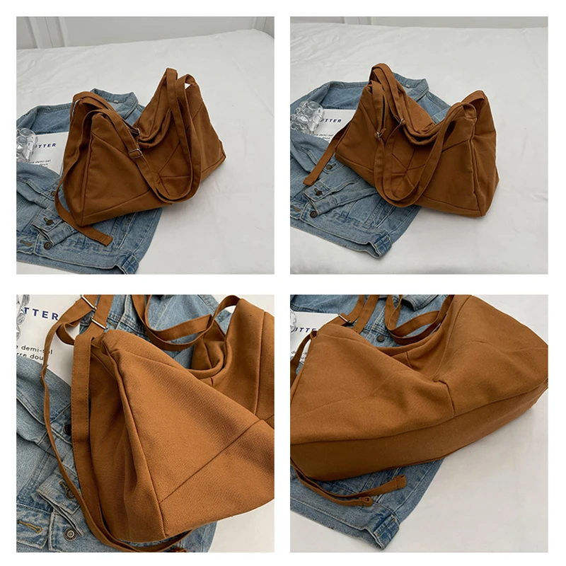 Large Canvas Women's Bag Solid Eco Bag Korean Shoulder Bag Female Shopping Messenger Bag Y2K Handbag Student Satchel Unisex Sac