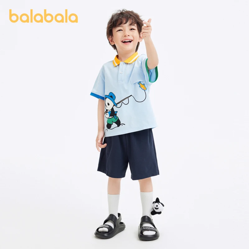 

Balabala Children Clothing Boys Short Sleeve Set 2024 Summer New Two-Piece Set Fashionable College Casual