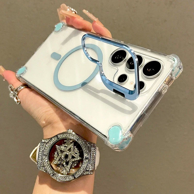 Luxury Transparent Case with MagSafe Wireless Charging Stand Cover