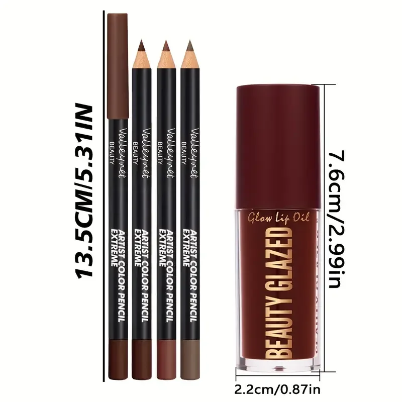 4pcs Lip Kit Set-3pcs Lip Liner+1pc Lip Glaze,