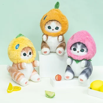 귀여운 상어 고양이 딸기 오렌지 블루베리 파인애플 봉제 장난감, 만화 과일 동물 인형, 생일 선물, 23cm 상품 이미지